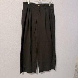 Free People Boho Black Wide Leg Button Fly Elastic Waistband Pants Trousers